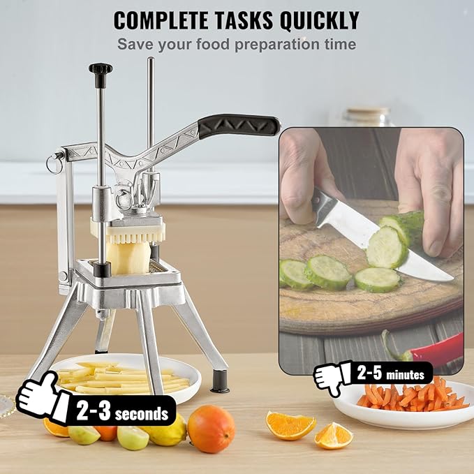 VEVOR Commercial Vegetable Fruit Chopper 3/8″ Blade Professional Food Dicer Kattex French Fry Cutter Onion Slicer Stainless Steel for Tomato Peppers Potato Mushroom Upgrade Style 3/8"