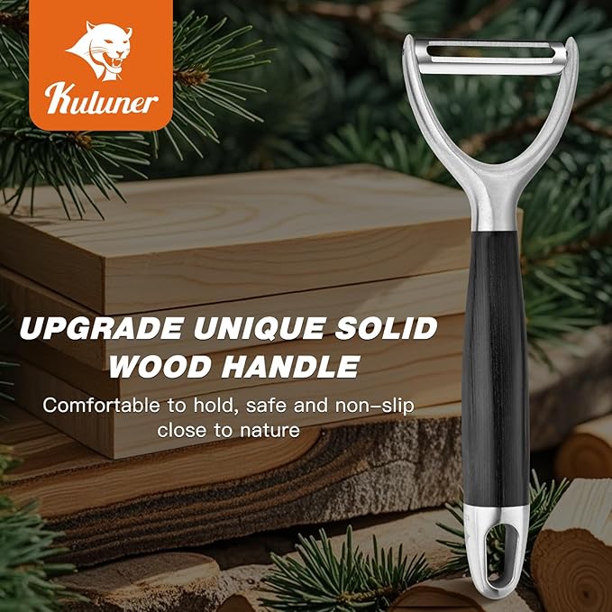 KULUNER 304 Stainless Steel Multi-Function Kitchen Peeler - With Solid Wood Handle, Sharp & Durable Blade, Effortlessly Peels Vegetables and Fruits, Essential Kitchen Tool