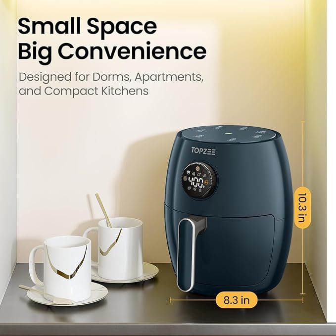 Small Compact Air Fryer, 2.1QT, 4-in-1 Small Mini Airfryer, Bake, Roast, Reheat, 98% Less Oil, Adjustable Temperature Control w/ 60min Timer, Quiet, Nonstick & Dishwasher Safe, BPA-Free, Dark Blue