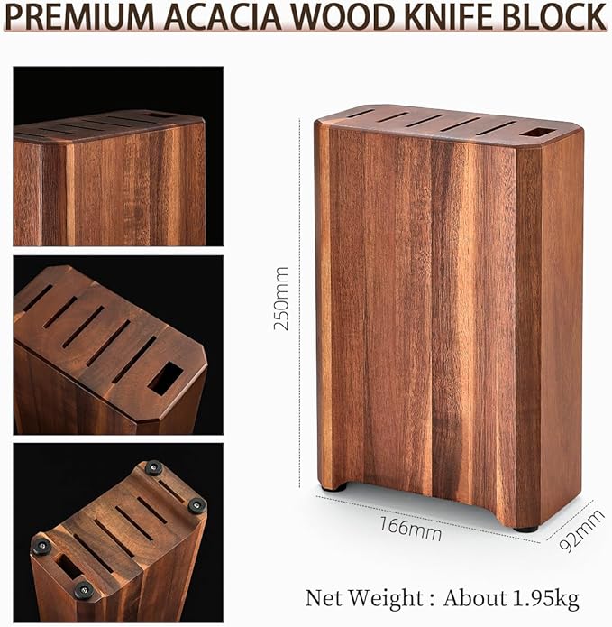 HEZHEN Knife Blocks Kitchen Knife Set, Chef Couteaux Set Kitchen Knives, Japanese Style Santoku Knife, Kitchen Scissors Acacia Wood Knife Block