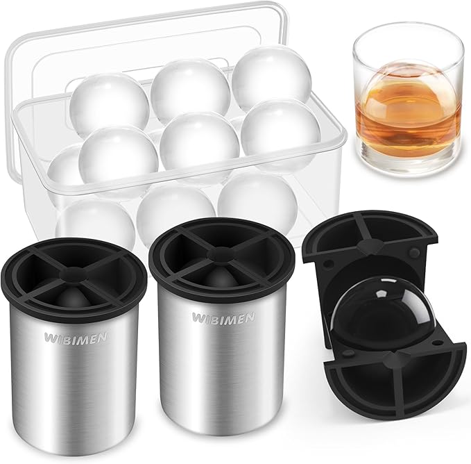 Clear Ice Cube Maker - 2.5" Ball - Stainless Steel Clear Ice Maker - Compact Design - for Whiskey, Cocktails, Bourbon - 2 PACK with Ice Tong & Ice Box
