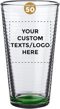 Custom Spiral Pint Glass 16 oz. Set of 50, Personalized Bulk Pack - Beer Glasses, Heavy Duty Drinkware - Green