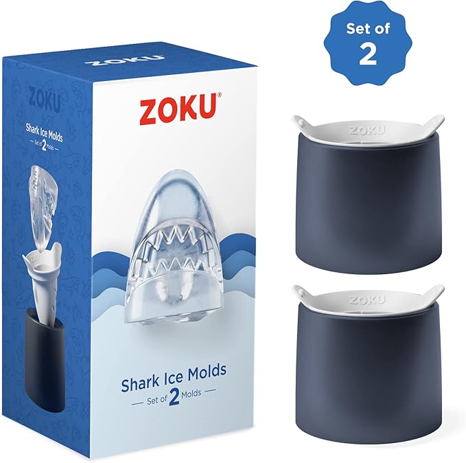ZOKU Set of 2 Silicone Ice Molds, Shark - Large Shark Ice Cube Molds for Craft Cocktails, Keep Drinks Colder Longer with Less Dilution, Easy-Release, BPA-Free
