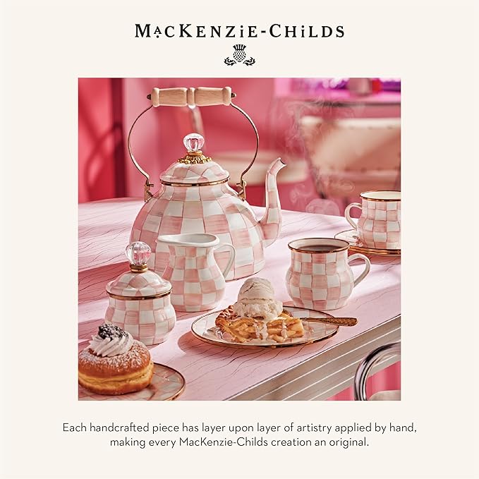 MACKENZIE-CHILDS Rosy Check Kitchen Canister, Decorative Pink-and-White Glass Storage Jar with Lid, Medium