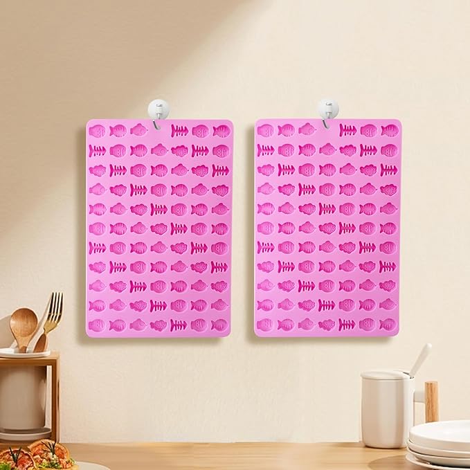 2 PCS Gummy Fish Candy Molds Silicone, Cat Dog Treat Molds,152 Cavity Fish Mini Silicone Mold for Chocolate, Fondant, Candy, Biscuits, Cookie, Jelly and Cat Dog Training Commands Concept