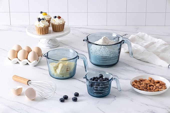 COOK WITH COLOR Glass Measuring Cups - Ideal for Cooking and Baking, Blue
