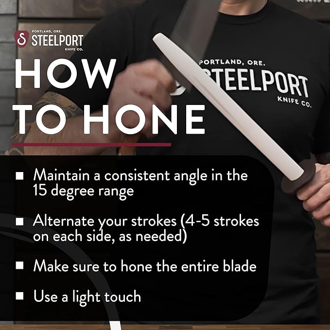 STEELPORT 12 inch Oval Ceramic Honing Rod | Professional Knife Sharpener Rod with Oregon Black Walnut Handle, Safety Guard | Premium Serrated Blade Sharpener For All Knife Types