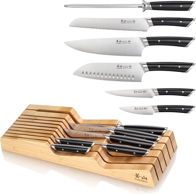Cangshan HELENA Series German Steel Forged BBQ Knife Set (Black, 8-Piece In-Drawer Set)