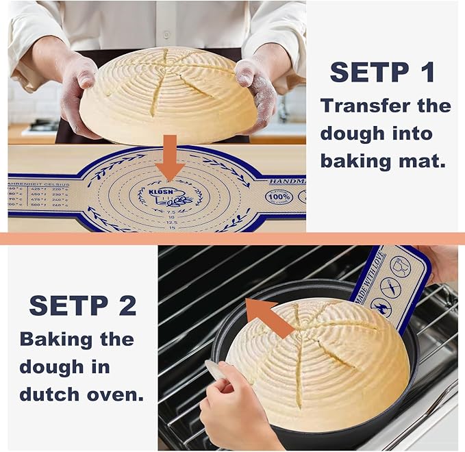 Silicone Bread Sling for Dutch Oven, 2 Pack (8" Round) – Non-Stick & 500°F Heat Resistant Sourdough Mat, Easy to Clean, Reusable Food-Grade Sourdough Slings – Fits 5 qt and up Dutch Ovens