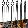 Blacksmith Knife Making Tongs Set - 3/8" 1/2" 5/8" V-Bit, 1/4 Flat Jaw, Pick Up, Scroll - Assembled Blacksmithing Bladesmith Steel Forge Tongs (6PCS)