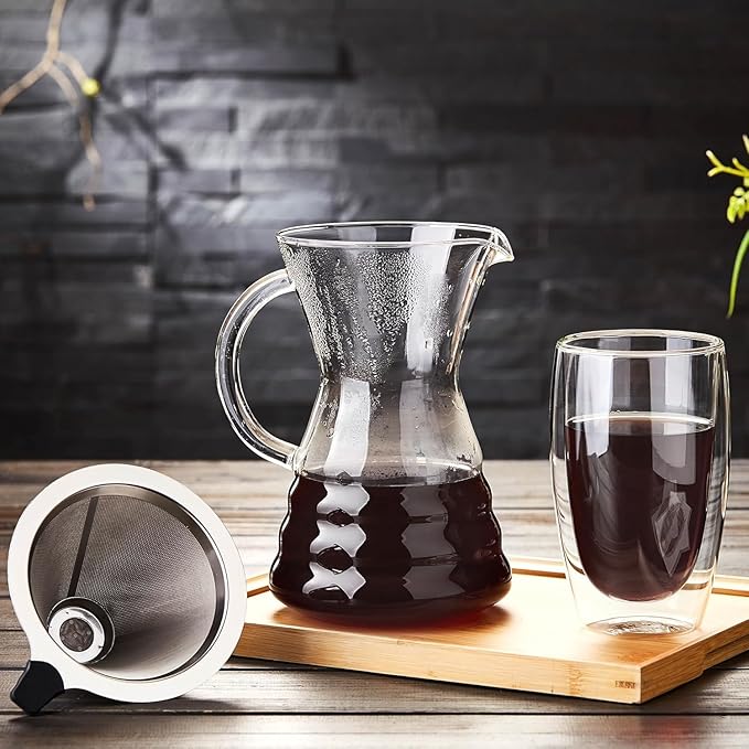 Unbreakable - 18 Pack Pour Over Coffee Maker with Permanent Stainless Filter 27 fl oz, Thickened Heat-Resistant Borosilicate Glass Dripper Coffee Brewer, Stovetop Safe