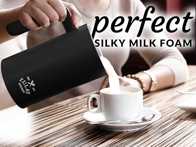 Zulay 4-in-1 Milk Frother & Steamer – Automatic Hot & Cold Foam Maker, Milk Warmer & Chocolate Mixer – 10oz/300ml Capacity, Nonstick Stainless Steel Interior, Quiet One-Touch Operation – Black
