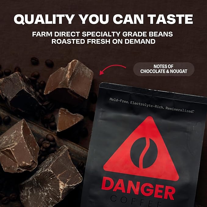 Danger Coffee by Dave Asprey, Remineralized, Mold Free & Lab Tested Ground Coffee, Dark Roast, 10.9 Ounce