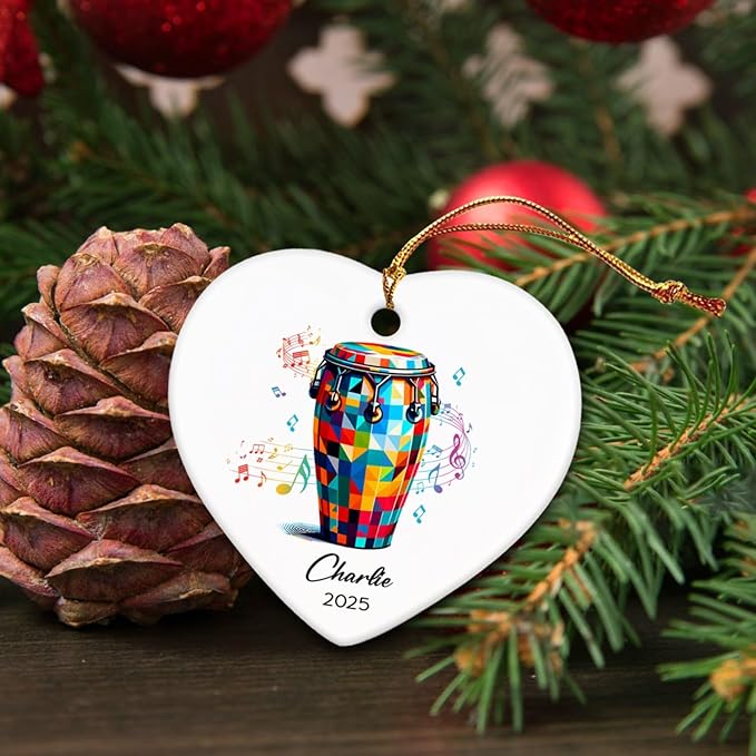 Conga Player Ceramic Ornaments Christmas, Custom Instrumentalist Ornament with Name & Year, Conga Musical Ceramic Ornament Gifts for Instrument Lovers, Personalized Musician Xmas Keepsake Tree 2025