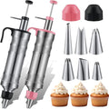 Uiifan 2 Sets Icing Decoration Gun Set Dessert Decorating Decorator Syringe Cake Decorating Tool and 12 Pcs Russian Piping Icing Nozzles Cupcake Filling Injector Cake Tool for Baking(Pink, Black)