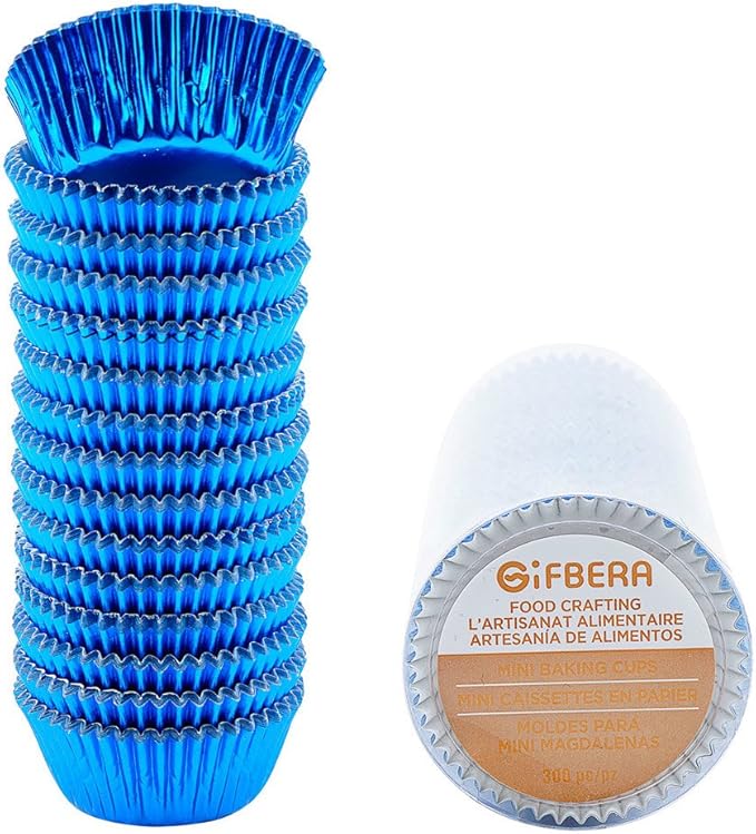 Gifbera Metallic Blue Foil Mini Cupcake Liners Muffin Cups, 300-Count