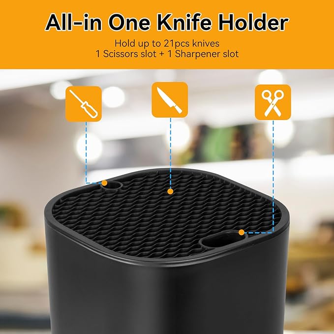 Ninonly Knife Block Without Knives 2 in 1 Universal Square Knife Holder for Kitchen with Scissors Slot Space Saving Detachable Kitchen Knife Storage