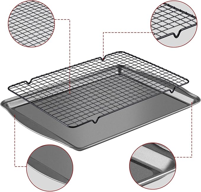 Baking Sheet with Rack Set - 3 Baking Sheets + 3 Cooling Racks, Carbon Steel Cookie Sheets & Cooling Racks in Multiple Sizes, Thickened & Warp-Resistant, Dishwasher Safe