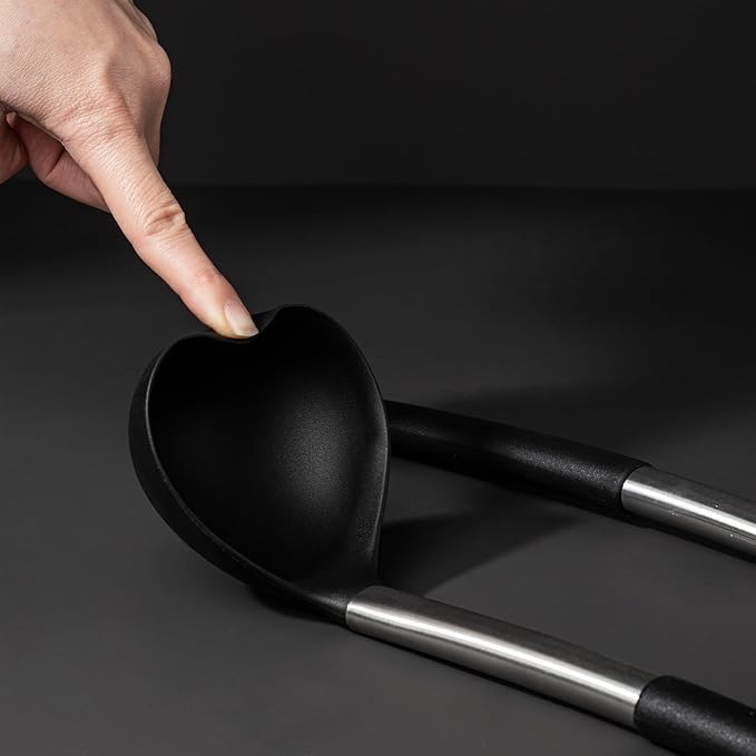 Large Silicone Kitchen Cooking Utensils Set, 11 pcs Cooking Utensils, Kitchen Tools Gadgets for Nonstick Cookware, Spatula, Turner, Masher, Ladle, Strainer, Server, BPA FREE, Dishwasher Safe (Black)