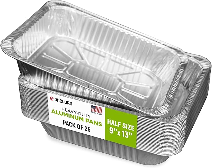 Aluminum Foil Pans - Half-Size 9" x 13", Pack of 25 - USA-Made Disposable Aluminum Trays for Steam Table & Chafing Racks - Great for Baking, Catering, BBQ, Parties, Food Delivery