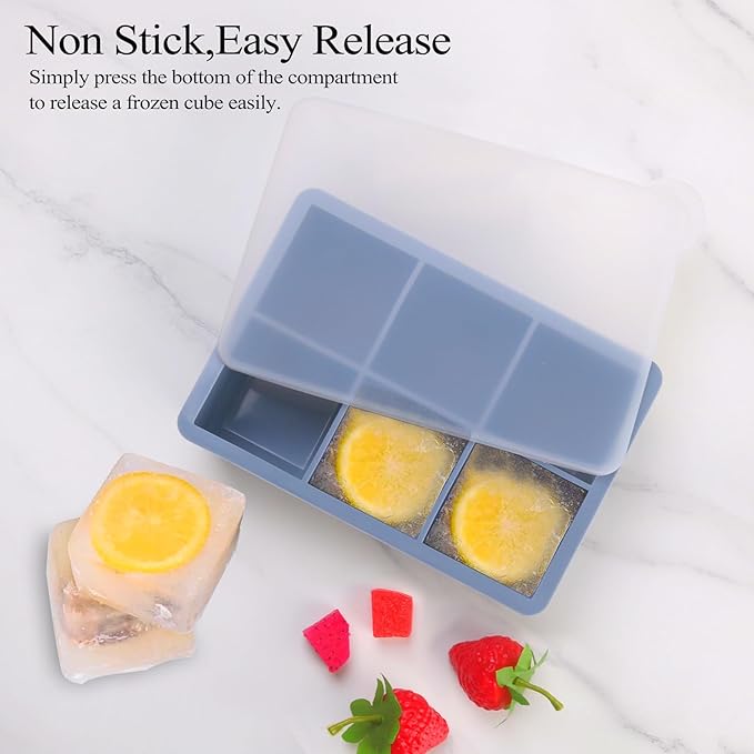 1/2 Cup Silicone Freezer Tray With Lid - Silicone Freezer Molds 4-Pack For meal prep & freezing of various sauces and other dishes, makes 24 perfect 1/2 cup portions cubes (Blue 4 Pack)