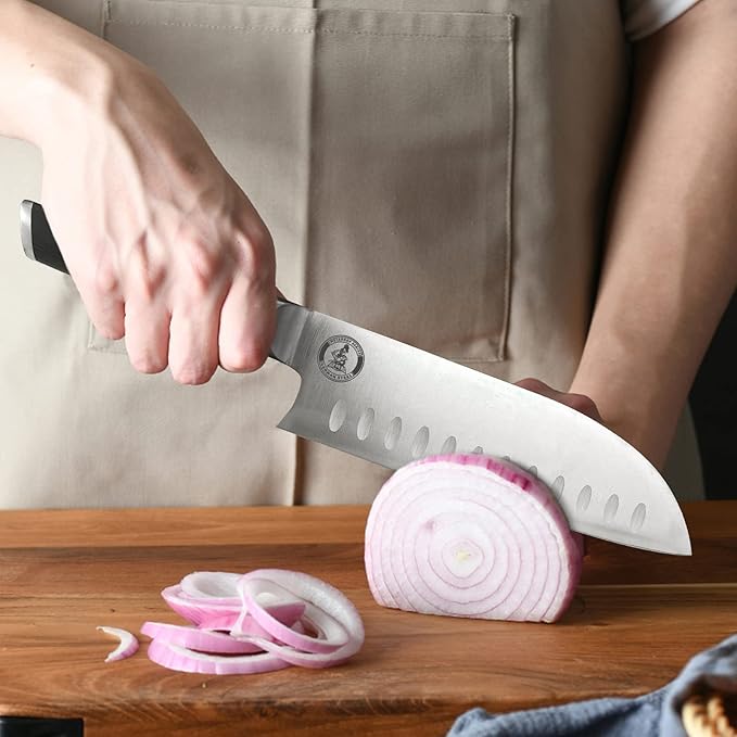 Kitory Santoku Knife - 7 Inch Full Tang GRANTON BLADE Kitchen Knife - Chef Knife for Chopping Vegetables- Forged German High Carbon Steel -2024 Gifts