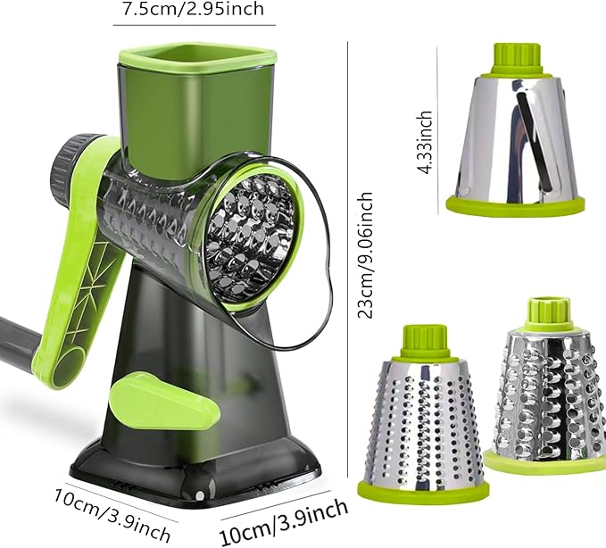 Cheese Grater Rotary Cheese Grater,Versatile Cheese Shredder,Blades for Shredding, Grating, Slicing,Cheese Shredder with Suction Base and Cleaning Brush Kitchen Gift (green)