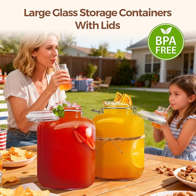 ComSaf 1 Gallon Glass Jar with Lid, Flour Sugar Storage Containers 128oz, Cereal containers storage, Glass Jars with Airtight Lid, Large Storage Containers with Lids for Pickled Egg, Herb, Set of 2