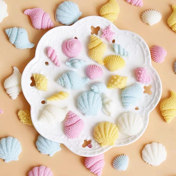 4 PCS Marine Theme Cake Fondant Silicone Mold Seashell Conch Starfish Baking Molds for DIY Cake Decoration Chocolate Candy Polymer Clay Crafting Projects