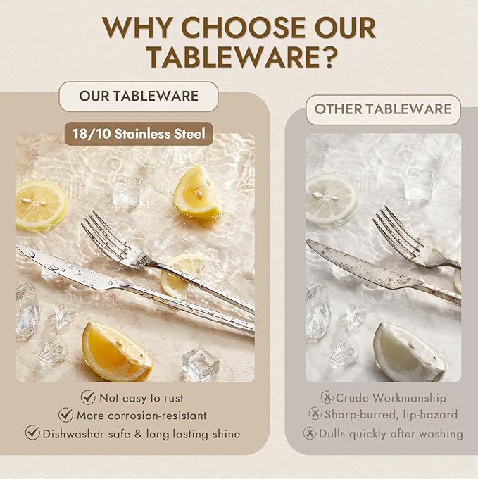 KINGSTONE 20-Piece Silverware Set, 18/10 Stainless Steel Flatware Cutlery Set with Hexagon Handle, for Hotel, Home, Party, Wedding Gift, Mirror Polish and Dishwasher Safe