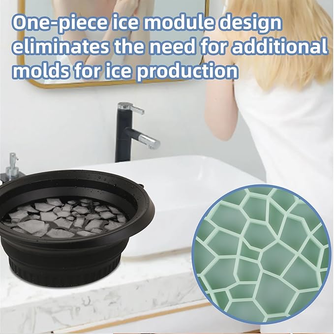 Face Bowl for Ice With Built-in Ice Tray, Collapsible Silicone Ice-Bath Face Bowl, Small Reusable Face-Ice Plunge Bowls, Perfect for Home Use, Camping, Travel (Black)
