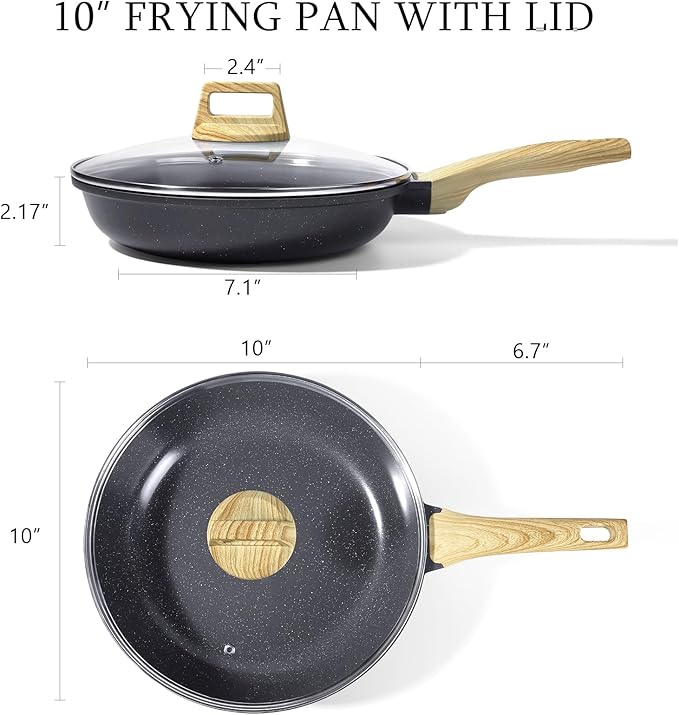 GiPP Ceramic Nonstick Frying Pan with Lid - 10" Healthy Non-Toxic Non Stick Skillet Omelette Pans, Induction Compatible Chef Pan, PFAS & PFOA-Free, Dishwasher Safe, Stay Cool Handles