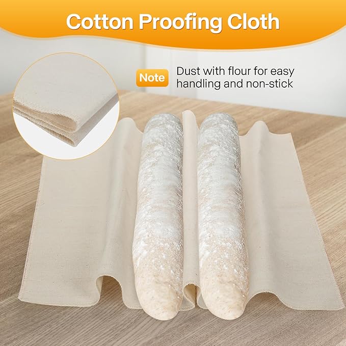 Baguette Pan, Baguette Bread Pan Perforated, Nonstick French Bread Baking Pan 3 Loaves with Proofing Cloth, Dough Cutter Kit for Home Baker, Baguette Tray 15x11 Inch Silver Bread Pan