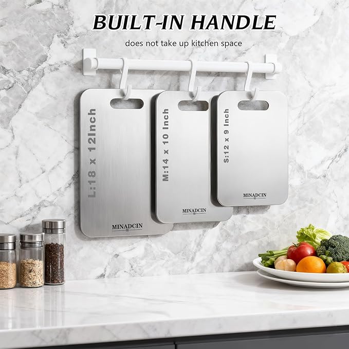Titanium Cutting Boards For Kitchen, 100% Pure Cut Titanium Cutting Board, Food Grade Quality, Double-sided non-toxic, Easy To Clean, Dishwasher Safe And Will Not Absorb Odors(12L*9W)