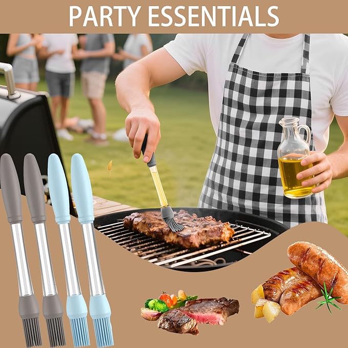 4-Pack Heat-Resistant Silicone Basting Brushes for Cooking - Ideal for Spreading Oil,Sauces,Butter,Perfect for BBQ,Baking,Grilling and Outdoor Use