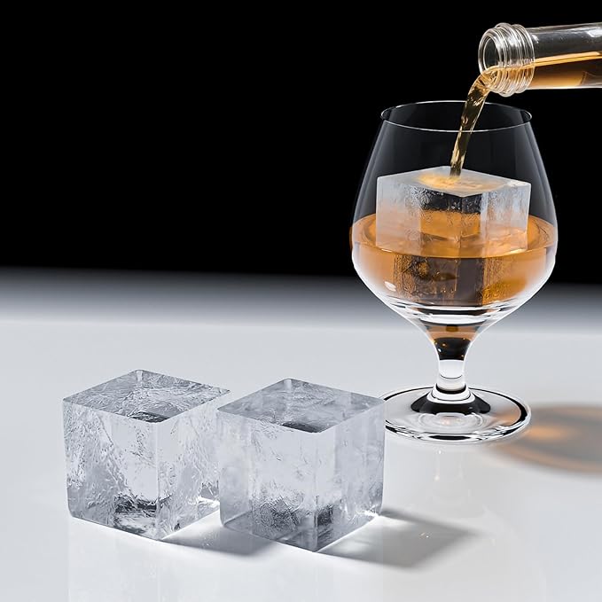 Bangp Large Ice Cube Tray for Whiskey,2 Pack Stackable Big Ice Cube Molds Make 16 Big Whiskey Ice Cubes,Easy Release Square Ice Cube Maker for Cocktails,Whiskey,Soups and Frozen Treats
