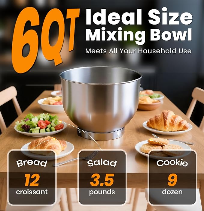 Stand Mixer 6QT Kitchen Mixer with LED Smart Touchscreen, 11-Speed Tilt-Head Mixer with Timer, 4 Preset Menus, Stainless Steel Bowl, Dough Hook, Whisk, Beater,Black