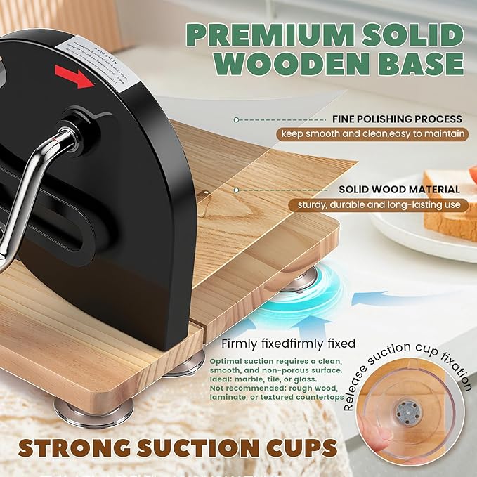 Huanyu Manual Bread Slicer Upgrade Foldable Sourdough Cutter Versatile Hand Crank Slicers Stainless Steel Blade Adjustable Thickness with Scale Line&Suction Cup for Homemade & Commercial Use (Black)