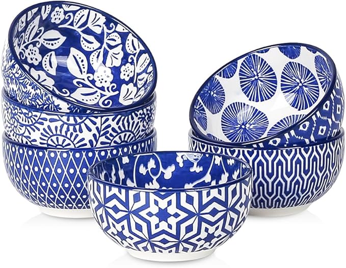 Selamica Ceramic 4 OZ Dipping Bowls Set, 3.5 Inch Mini Bowls for Dipping, Side Dishes, Microwave Dishwasher Safe, Set of 6, Vintage Blue