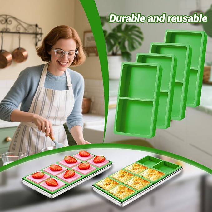 4-Piece Green Silicone Freezer Molds & Trays, Silicone Tray Dividers for Medium/Small Harvest Right Trays, Ideal for Freeze Drying Food Storage