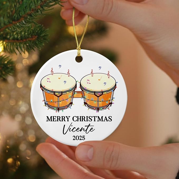 Awesome Bongo Drum Ceramic Ornament Gift for Women Men Dad Mom Brother Sister, Customized Text Year Name Instrument Player Christmas Ornament 2025, Personalized Bongo Drum Ceramic Christmas Ornaments