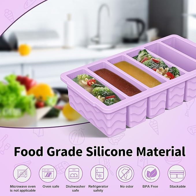 2-Pack Silicone Freezer Trays with Lid, 2 Large 2-Cup(500ml) & 6 Small 1/2-Cup(125ml) Soup Freezer Container Molds, Ice Cube Tray For Meal Prep & Freezing Soup, Stews, Sauces, Oven & Dishwasher-Safe