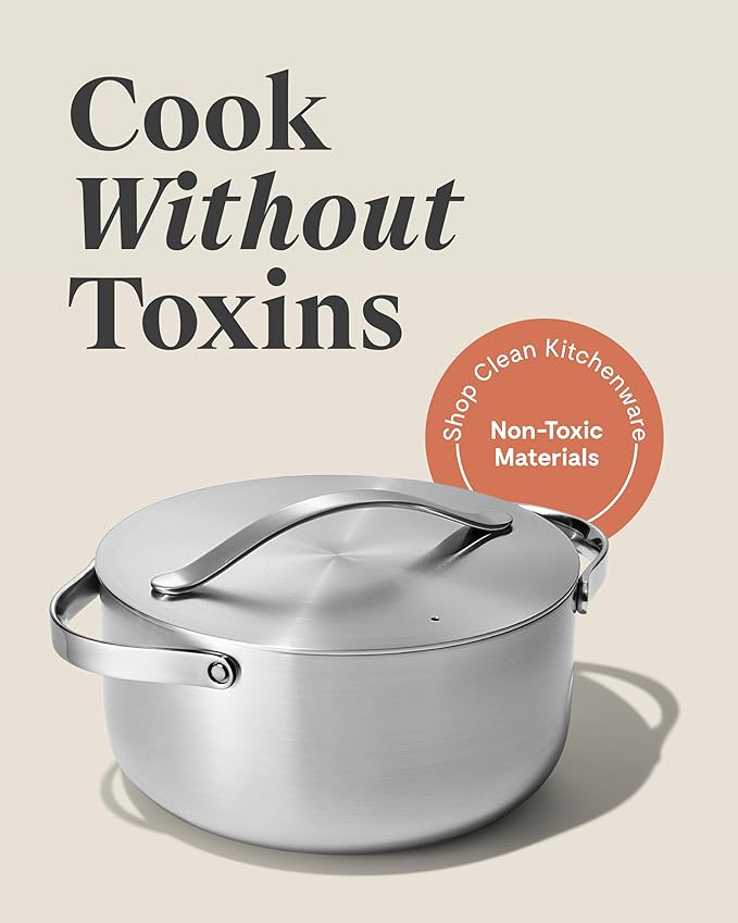 Caraway Stainless Steel Dutch Oven (6.5 Qt) - 5-Ply Stainless Steel - Oven Safe & Stovetop Agnostic - Non Toxic, PTFE & PFOA Free