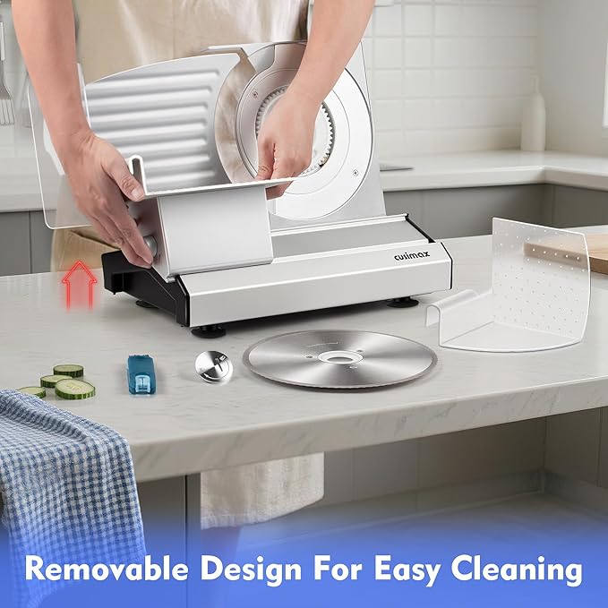 Cusimax Electric Meat Slicer for Home,200w Power Deli Slicer with Two 9" Stainless Steel Blades,Adjustable Thickness from 1-20 mm,Removable Food Tray for Easy Cleaning,Suitable for Home Use