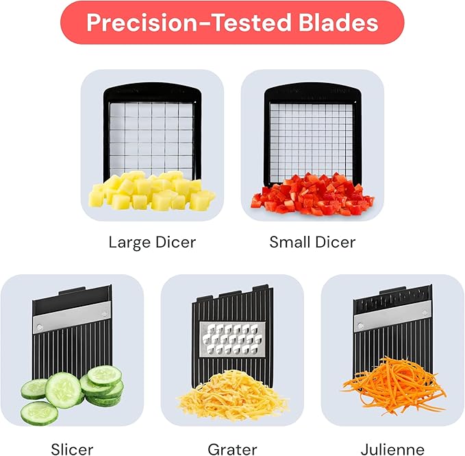 Fullstar All-in-1 Vegetable Chopper and Mandoline Slicer for Kitchen - Cheese Grater, French Fry Cutter, Cheese Slicer - Bonus Handheld Spiralizer Included (6 in 1, Black/White)