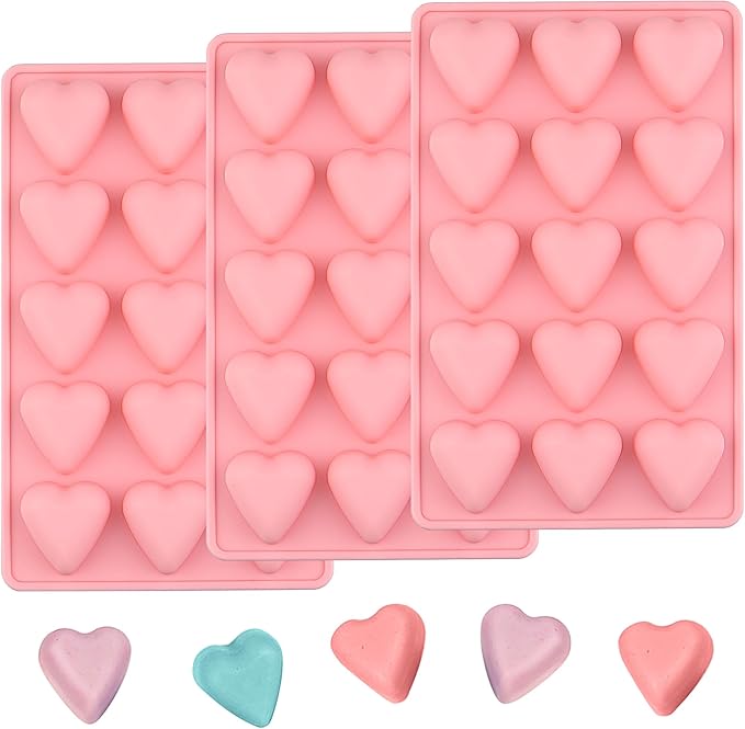 Heart Chocolate Molds Valentine's Candy Molds 3 pcs Silicone Heart Mold for Resin Jelly Ice Cube Cupcake Cake Topper Decoration