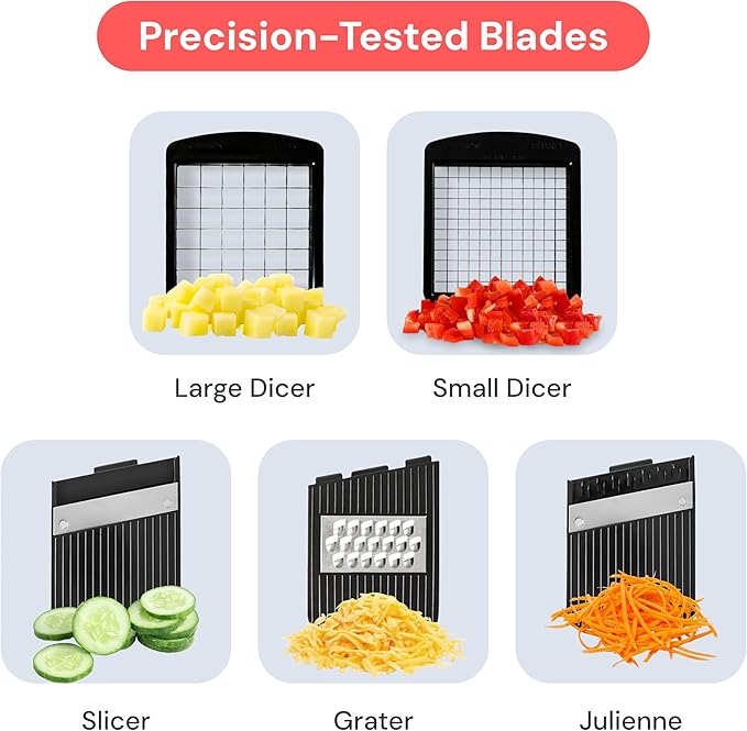Fullstar All-in-1 Vegetable Chopper and Mandoline Slicer for Kitchen - Cheese Grater, French Fry Cutter, Cheese Slicer - Bonus Handheld Spiralizer Included (6 in 1, Black)
