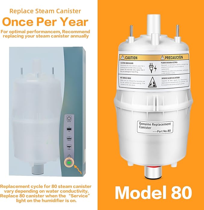 Upgrade 80 Steam Canister for Aprilaire Steam Humidifier Models 800, 801, 865, 866, 80 Replacement Canister OEM Substitute for Aprilaire Canister, 1 Pack