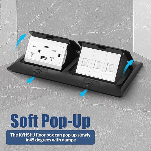 KYHSHJ USB Pop Up Floor Socket Kit with 2 * 20A Receptacle，4.8A 1 USB-A Ports &1 USB-C Port，3-Port RJ45 Datacom Receptacle，Corrosive Resistant Hardware,Black