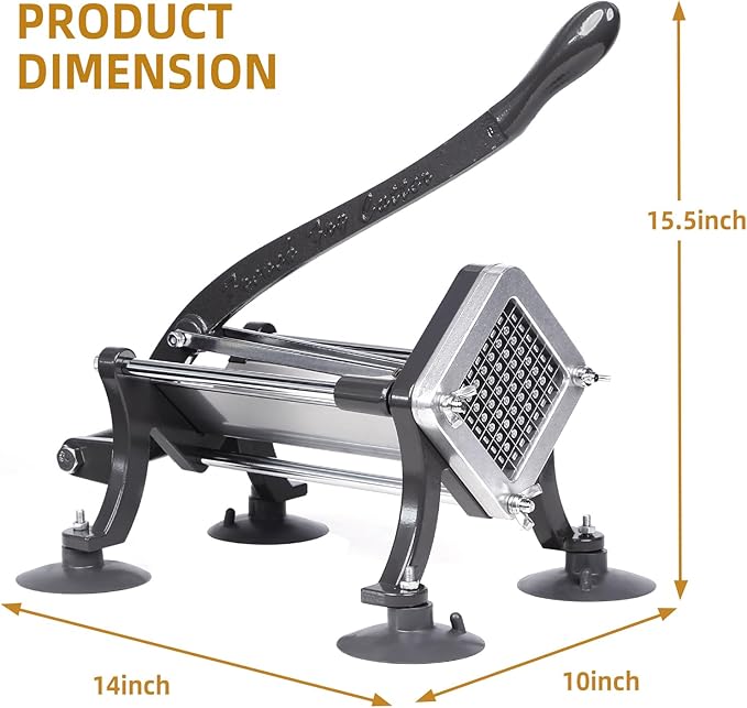 French Fry Cutter Commercial Grade Potato Slicer with Stand Suction Feet Complete Set, Includes 1/4", 3/8", 1/2", 2 Pieces L Stand